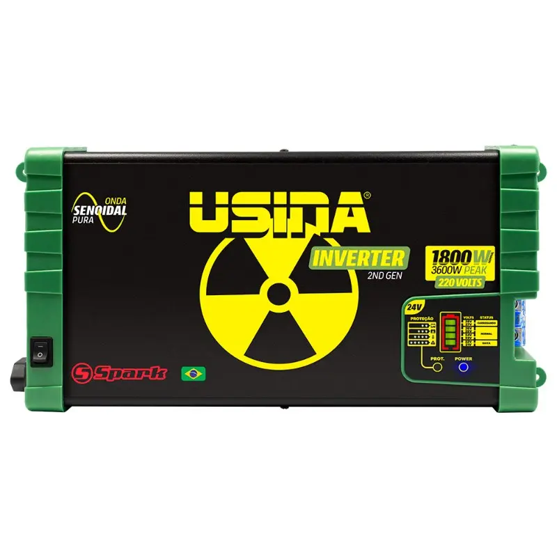 Inversor Usina 1800W Onda Senoidal Pura, Off-Grid, Entrada 24VDC, Saída 220VAC, Pico 3600W